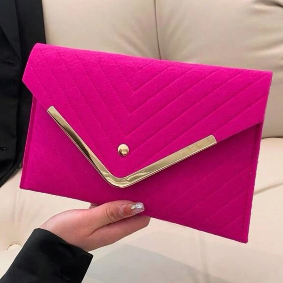 Hot Pink Chevron Envelope Bag - Medium Felt Flap - NWT - Picture 2 of 9